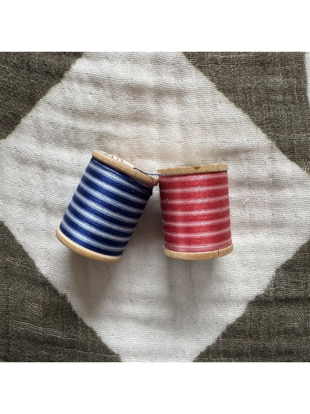 Vintage Lily Mercerized Cotton Sewing Thread Wood Spools Red Blue 150 Yd Unused